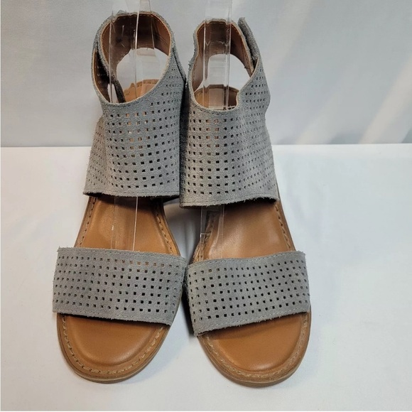 Anthropologie Franco Sarto Gray Delores Leather Heels Open Toe Shoes sz 9.5 - Picture 3 of 5